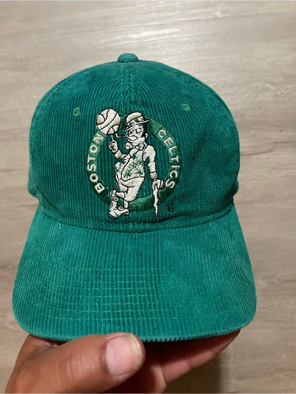 Vintage 90s Boston Celtics Corduroy Snapback Hat Youngan NBA Green